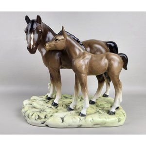 Vintage Colt and Mare Hand Painted Porcelain Norleans Japan Equestrian Horse Fig